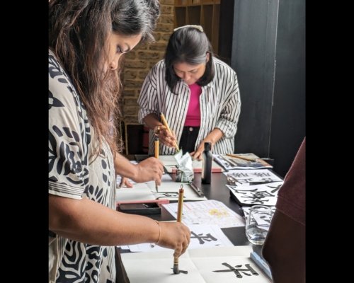 Traditional Japanese Sumi-e painting at Izanagi Indiranagar
